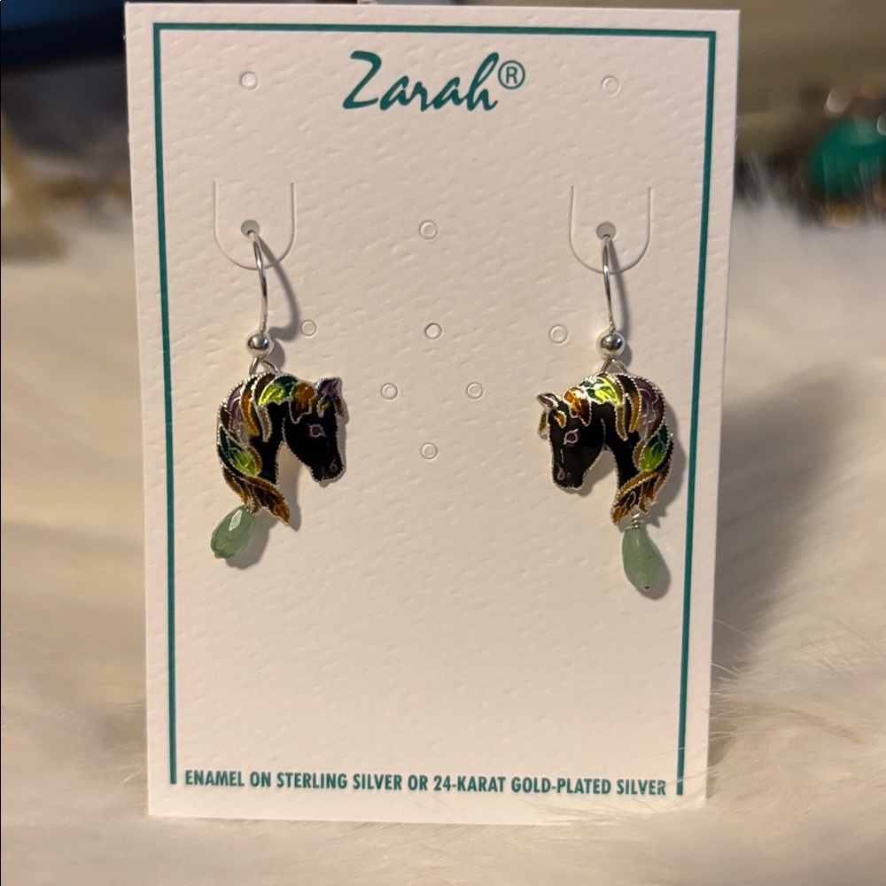 Zarah Horse Earrings with Green Accents